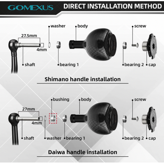 Gomexus Carbon Reel Power Knob 38mm DA38 Карбонова ръкохватка (ноб) за макари Shimano и Daiwa Gomexus Carbon Reel Power Knob 38mm DA38 Карбонова ръкохватка (ноб) за макари Shimano и Daiwa